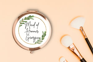 rose gold compact mirror with maid of honour personalisation
