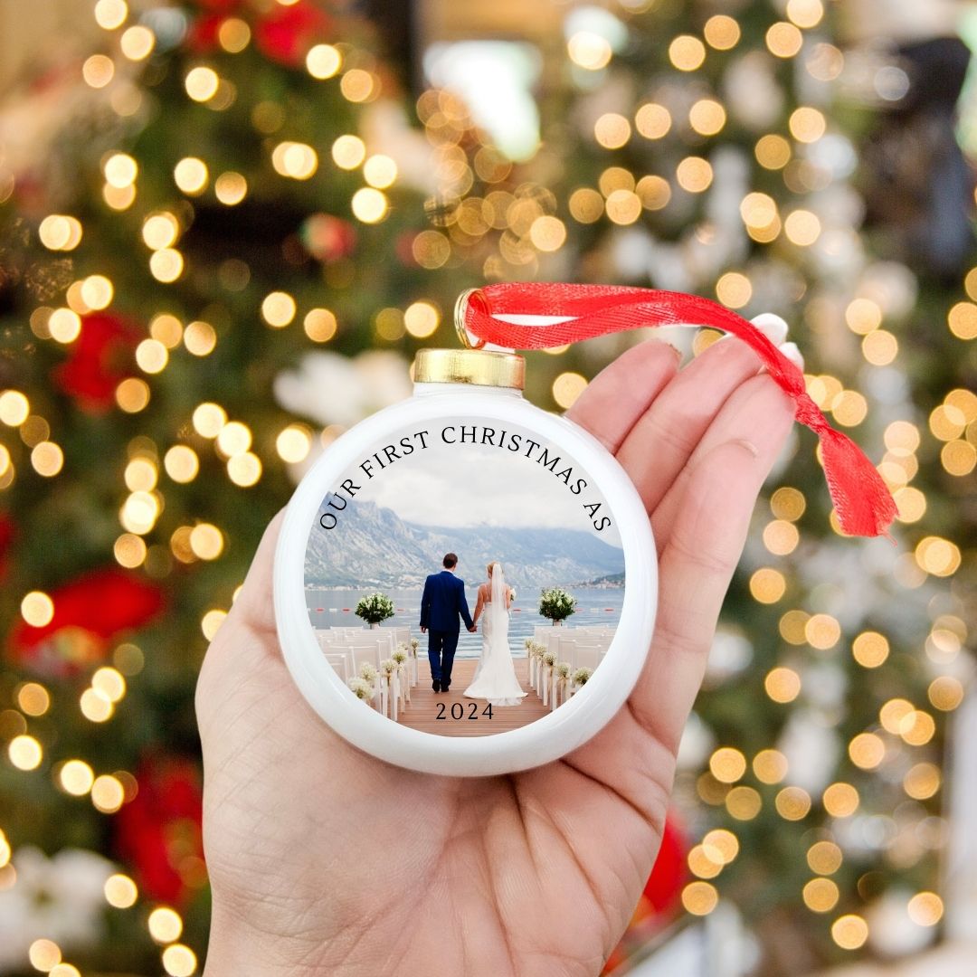 Personalised Photo Couple Christmas Bauble, First Christmas