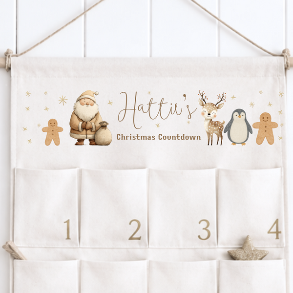 Personalised Christmas Advent Calendar – Neutral Santa & Reindeer Design