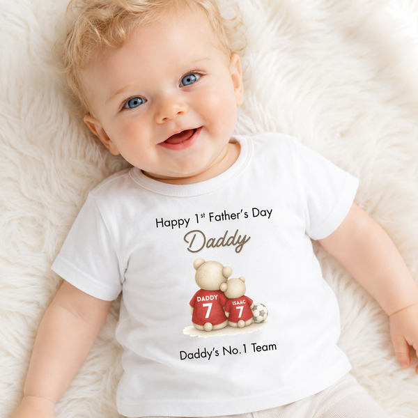 Personalised Football Bear Baby Sleepsuit First Fathers Day