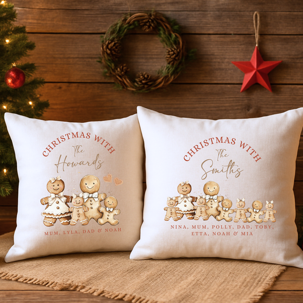 Personalised Gingerbread Family Christmas Cushion