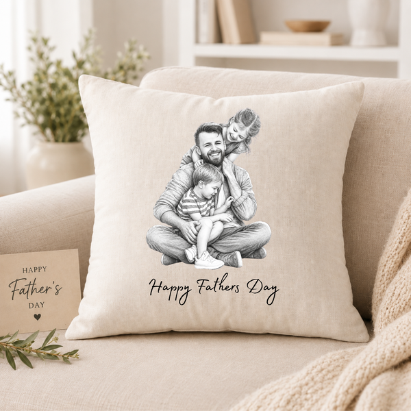 Personalised Photo Sketch Cushion & Blanket – Father's Day Gift for Dad