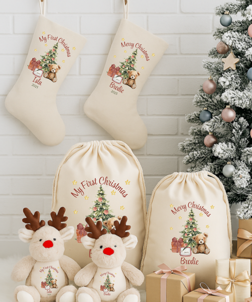 Personalised Teddy Bear Design First Christmas Stockings