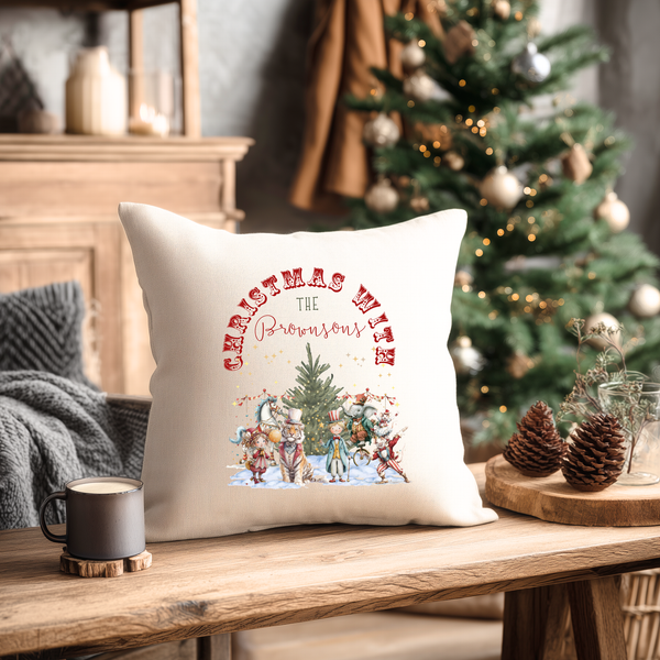 Personalised Circus Christmas Blanket & Cushion – Custom Name Festive Gifts