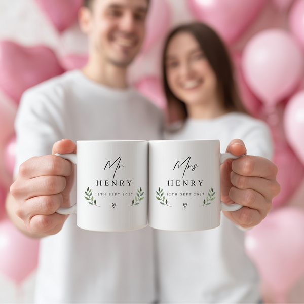 Personalised Mr & Mrs Wedding Mug Set