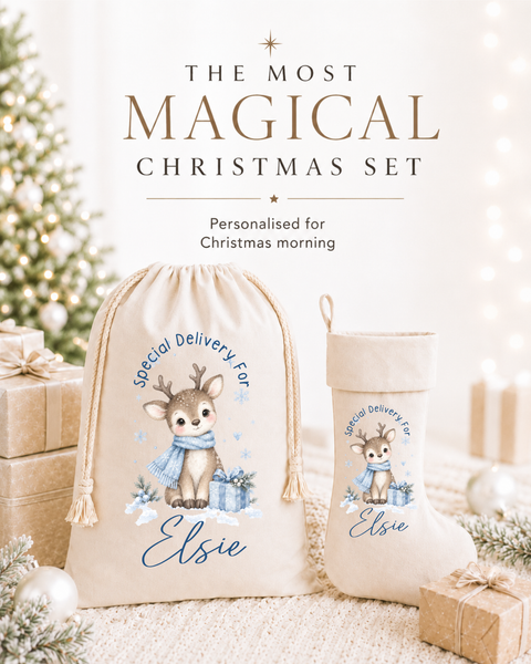 Personalised Reindeer Christmas Stocking - Baby's First Christmas Keepsake