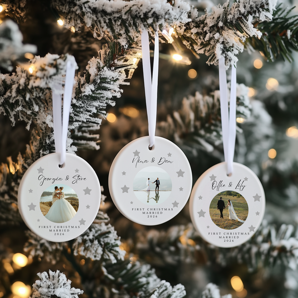 Personalised First Christmas Married Ceramic Bauble
