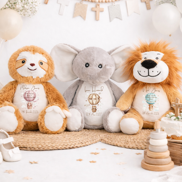 Personalised Christening Soft Toy - Bear Balloon Design