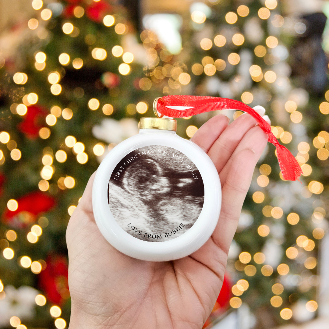 Personalised Baby Scan Christmas Gift Bauble, Baby 1st Xmas Ornament, Pregnancy Announcement Gift