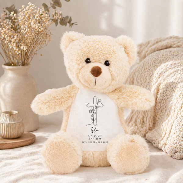 Personalised Wooden Christening/Baptism Soft Toy & Plaque