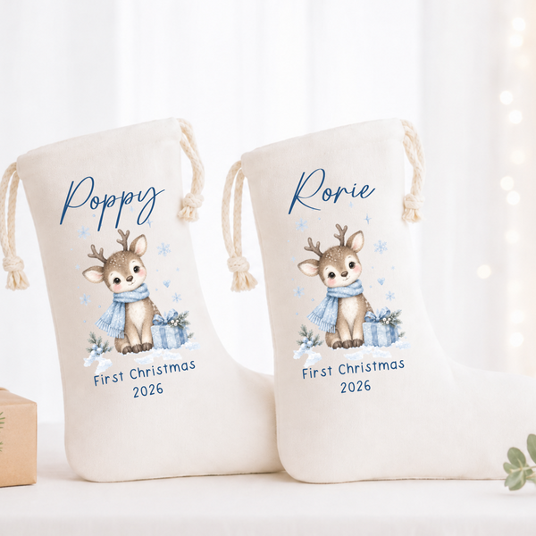 Personalised Reindeer Christmas Stocking for Kids - Name Stocking