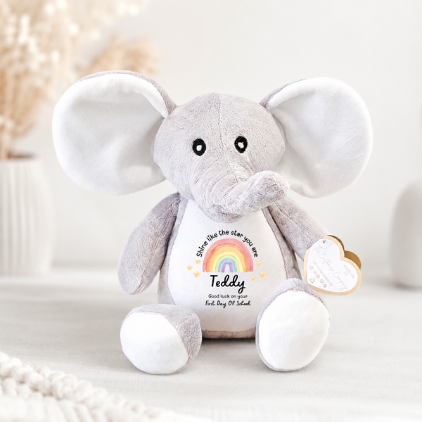 Personalised Rainbow First Day At School Soft Toy