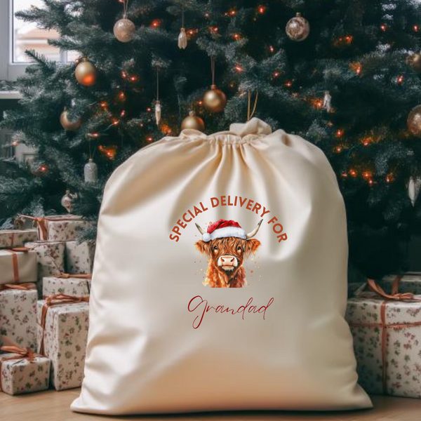 Personalised Highland Cow Present Sack