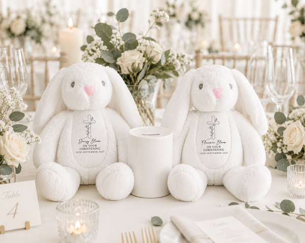 Personalised Christening & Baptism Gift Set | Soft Toy & Wooden Name Plaque