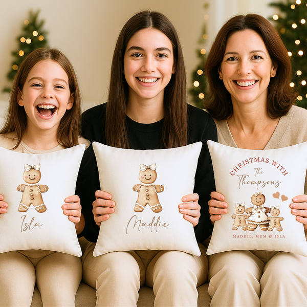 Personalised Gingerbread Family Christmas Cushion