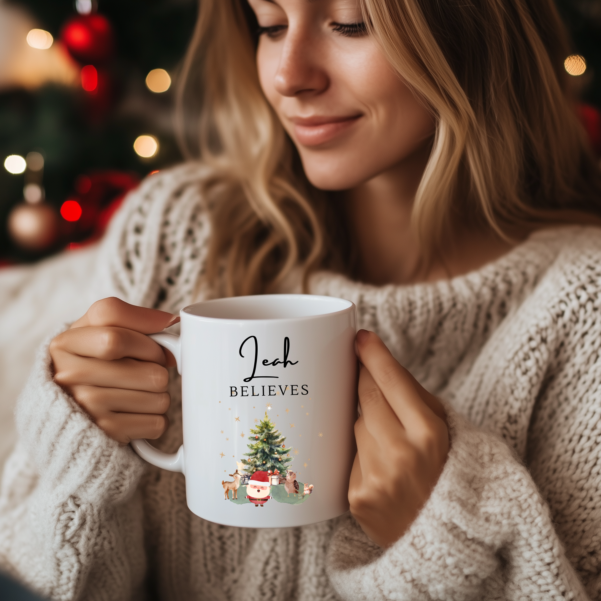 Personalised Christmas Matching Family Mugs Santa Tree Design
