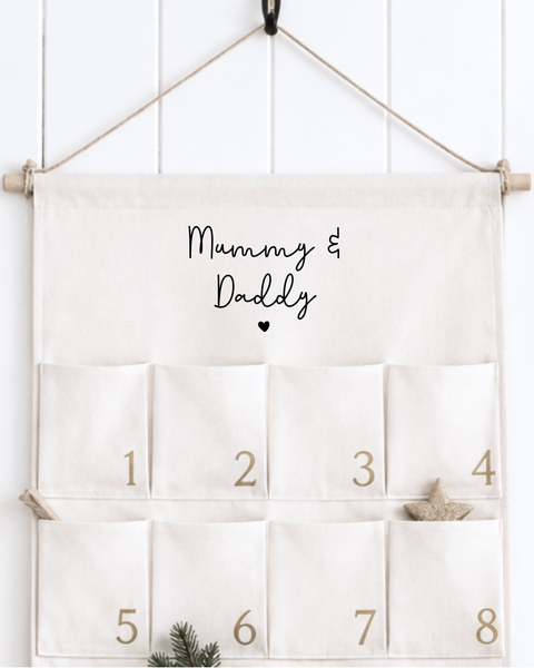 Personalised Fabric Advent Calendar – Minimalist 24 Pocket Christmas Countdown