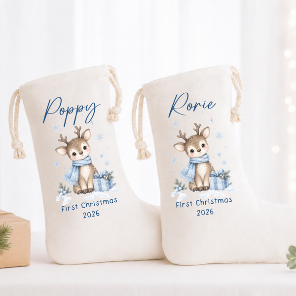Personalised Reindeer Christmas Stocking - Baby's First Christmas Keepsake