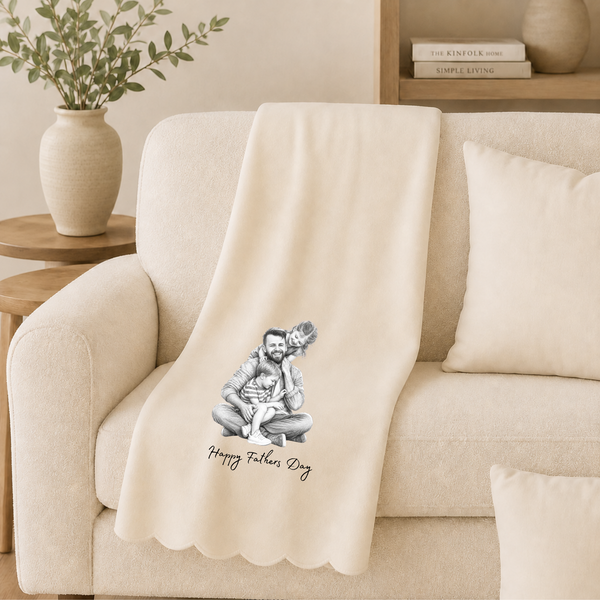 Personalised Photo Sketch Cushion & Blanket – Father's Day Gift for Dad