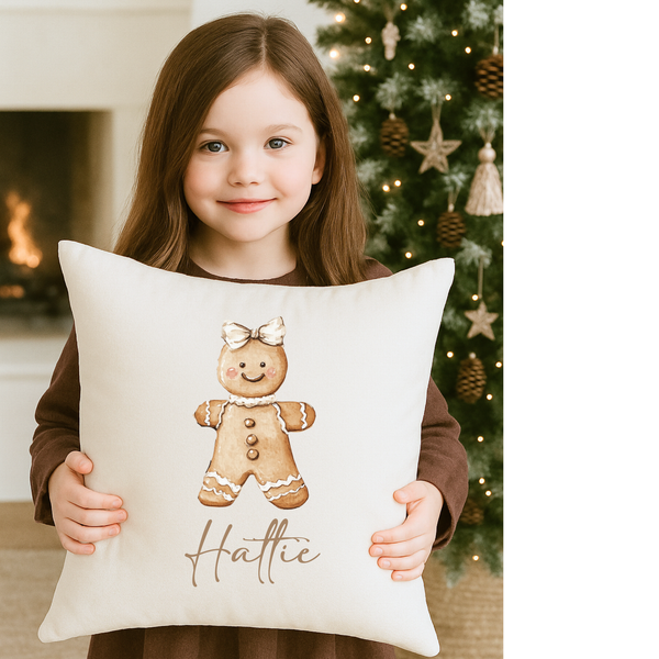 Personalised Gingerbread Family Christmas Cushion