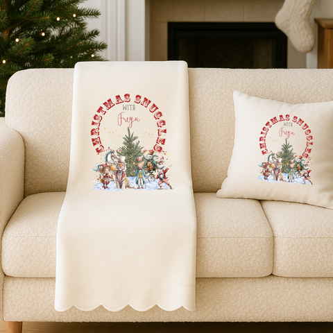 Personalised Circus Christmas Blanket & Cushion – Custom Name Festive Gifts