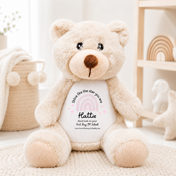 Personalised Rainbow First Day At School Soft Toy