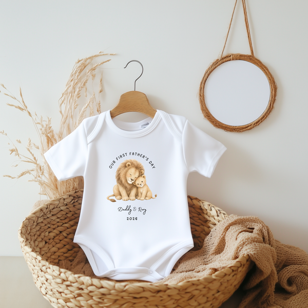 Personalised First Father’s Day Lion Babygrow, Baby Vest or Sleepsuit