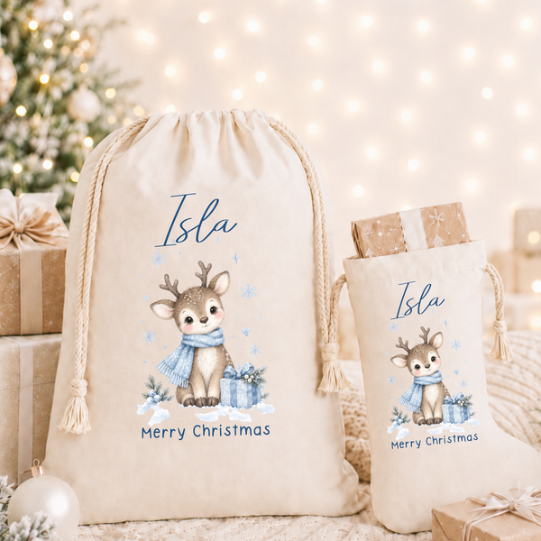 Personalised Reindeer Christmas Stocking for Kids - Name Stocking