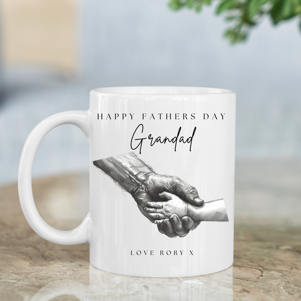 Personalised Sketched Hand Print Mug For Grandad
