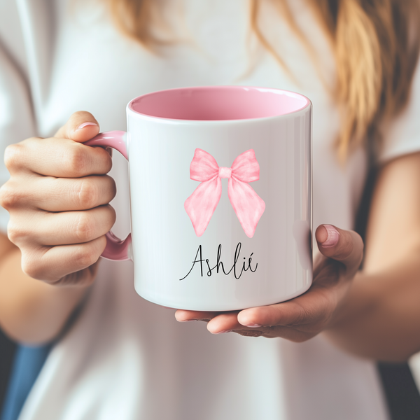 Personalised Bow Christmas Mug – Custom Festive Coffee & Hot Chocolate Cup | Family Holiday Gift