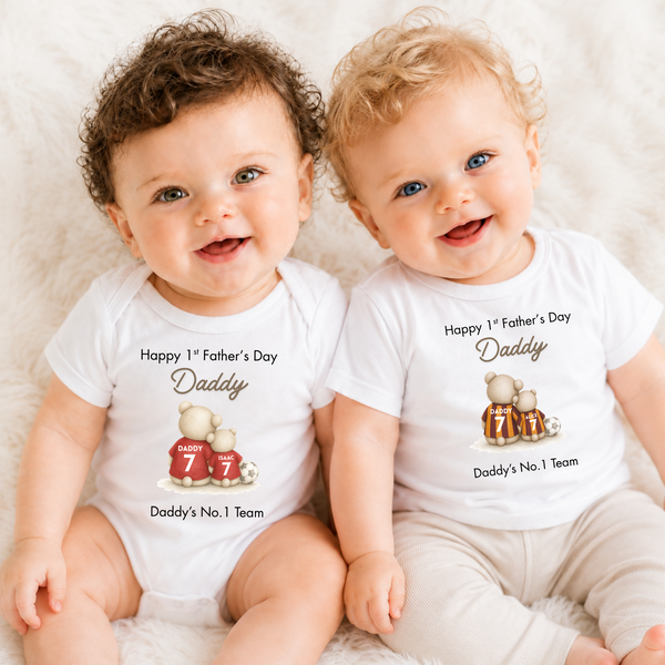 Personalised Football Bear Baby Sleepsuit First Fathers Day