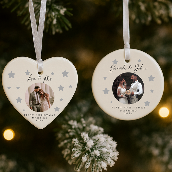 Personalised First Christmas Married Ceramic Bauble