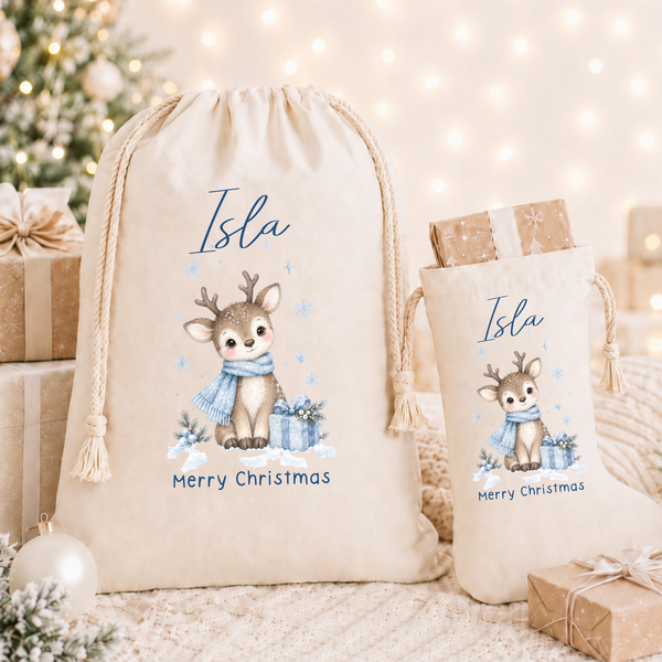 Personalised Reindeer Christmas Stocking - Baby's First Christmas Keepsake