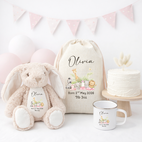 Personalised Safari New Baby Teddy Bear
