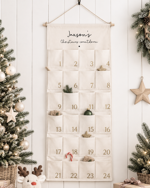 Personalised Fabric Advent Calendar – Minimalist 24 Pocket Christmas Countdown