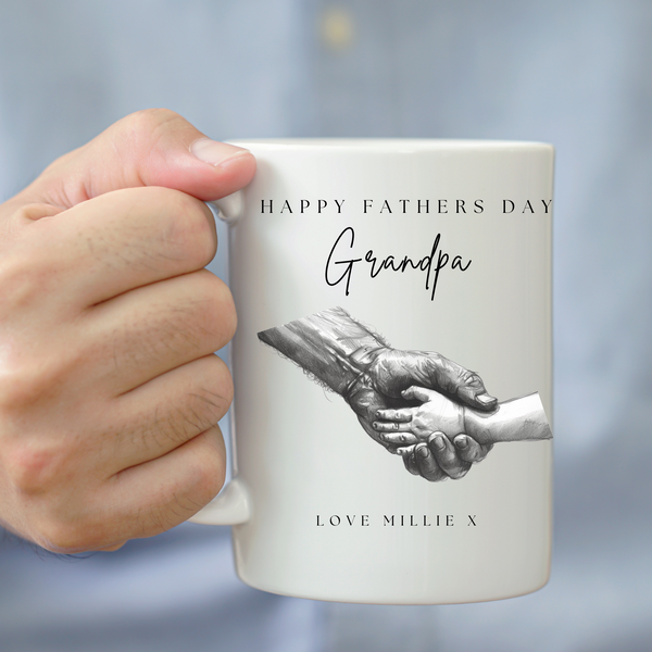 Personalised Sketched Hand Print Mug For Grandad