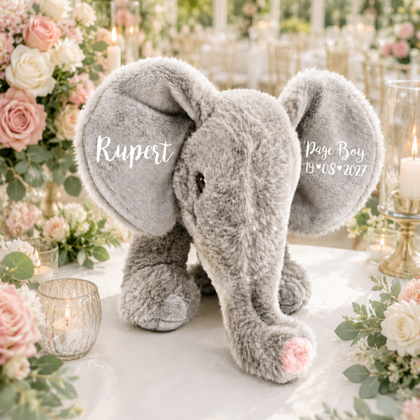 Personalised Page Boy Elephant Soft Toy, Eco-Friendly Gift