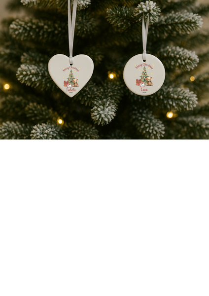 Personalised Teddy Bear Design Christmas Ceramic Hanging