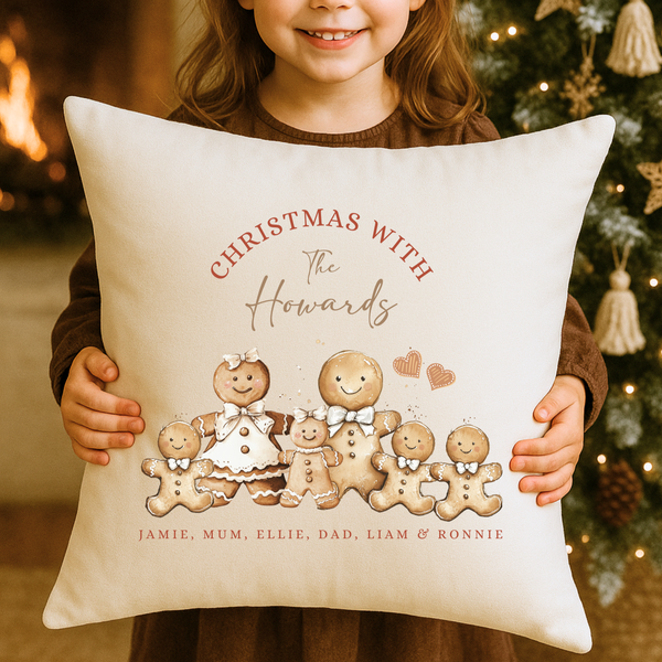 Personalised Gingerbread Family Christmas Cushion