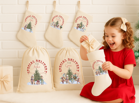 Personalised Christmas Circus Stocking & Present Sack – Custom Name Kids’ Gift Bag