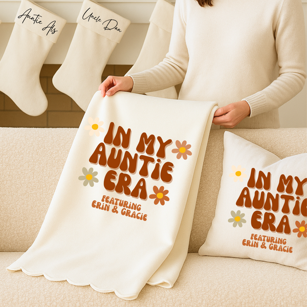 “In My Auntie Era” Blanket & Cushion – Cozy Christmas Gift for Auntie