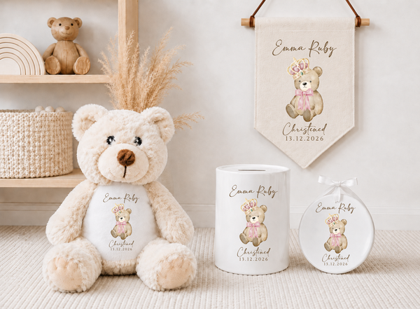 Personalised Bear Soft Toy Christening Gift | Custom Name Teddy