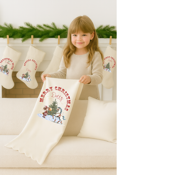 Personalised Circus Christmas Blanket & Cushion – Custom Name Festive Gifts