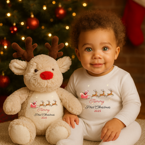 Personalised First Christmas Reindeer Soft Toy