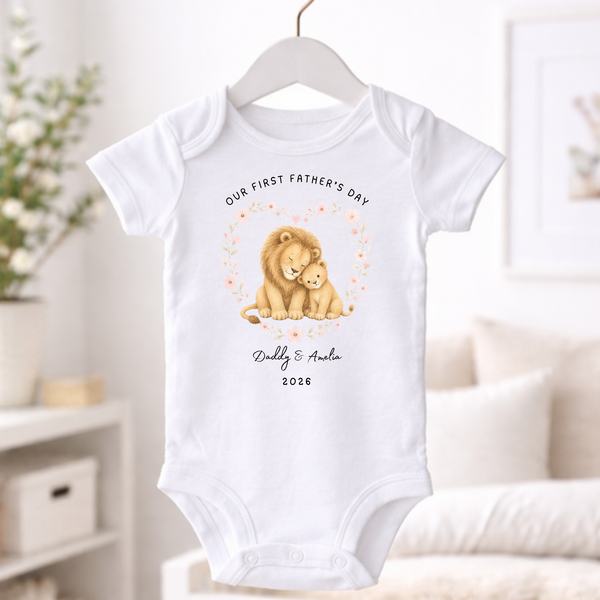 Personalised First Father’s Day Lion Babygrow, Baby Vest or Sleepsuit