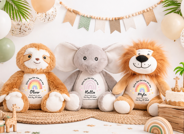 Personalised Rainbow First Day At School Soft Toy