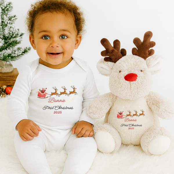 Personalised First Christmas Reindeer Soft Toy