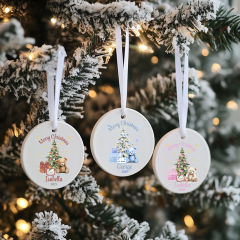 Personalised Teddy Bear Design Christmas Ceramic Hanging