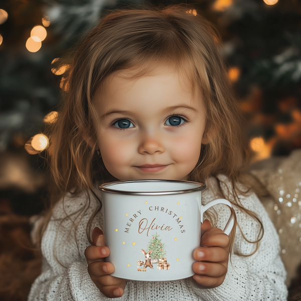 Personalised Christmas Enamel Mug For Girls