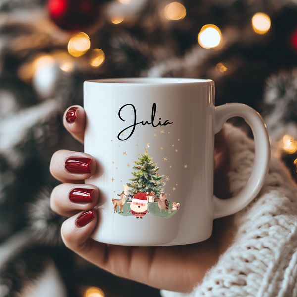 Personalised Christmas Matching Family Mugs Santa Tree Design